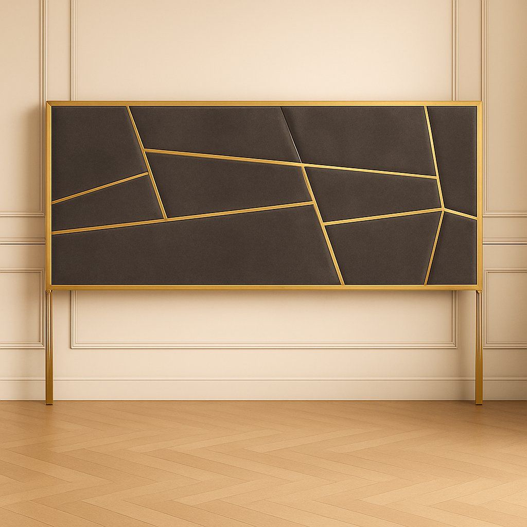 EFURN- Regalia King Size Headboard Grey & Gold