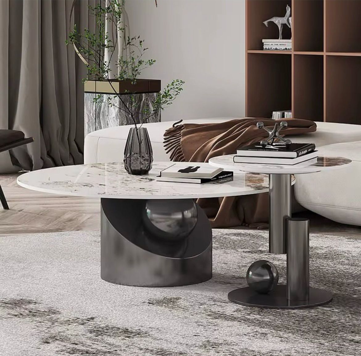Adi Marble Top Coffee Table With Side Table