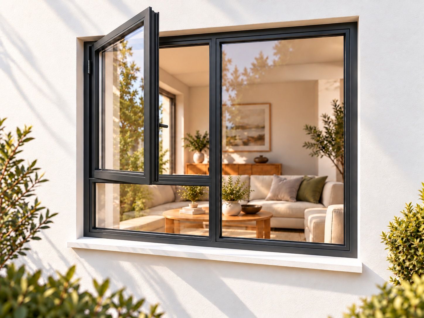Kenzo Premium Side-Hung Aluminium Window - Charcoal, 1200 1500 mm, Left Side Opener with Fixed Bottom Pane