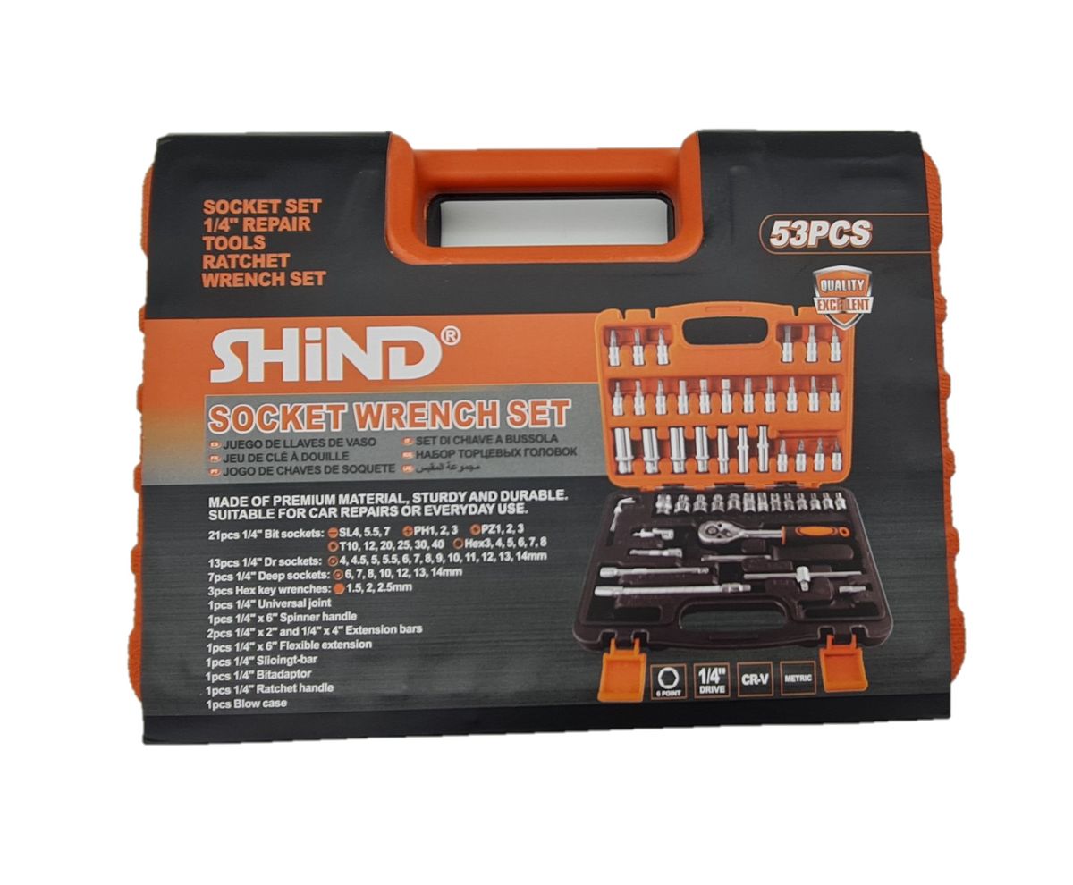 SHIND 53 Piece Ratchet Socket Wrench Set 1/4