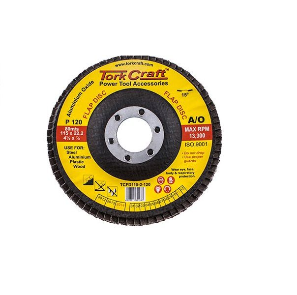 Tork Craft - Flap Disc 115mm 15 Deg.Angle 120Grit A/O - 8 Pack