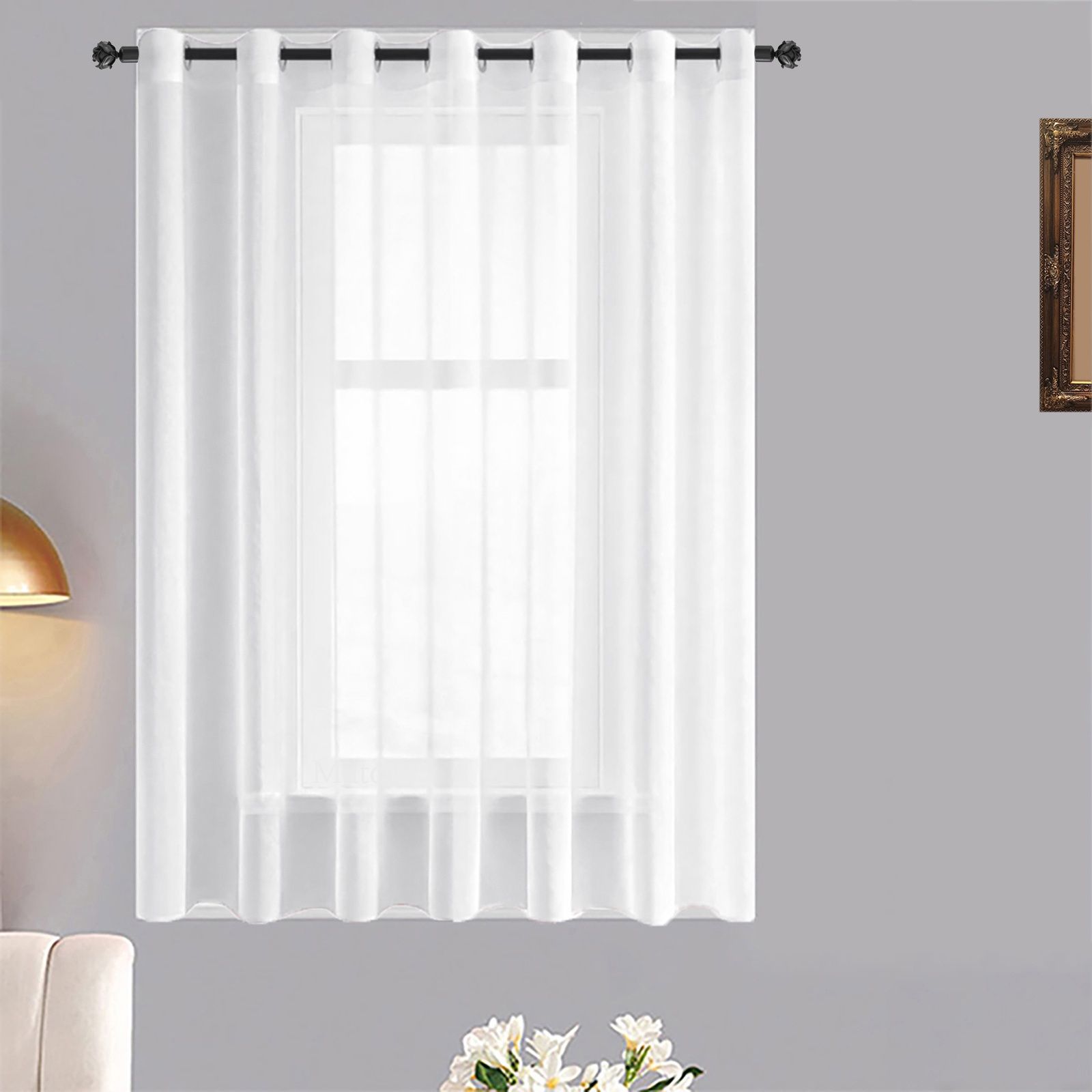 Matoc Designs Café Curtain - Mystic Voile - White - Eyelet - Single Layer - 250cm W x 123cm H
