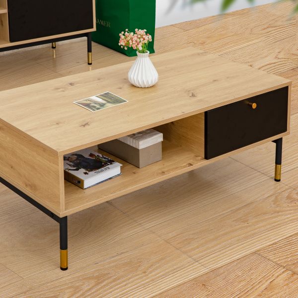 Vava Synergy Coffee Table With Drawer, Gold Feet and Handle