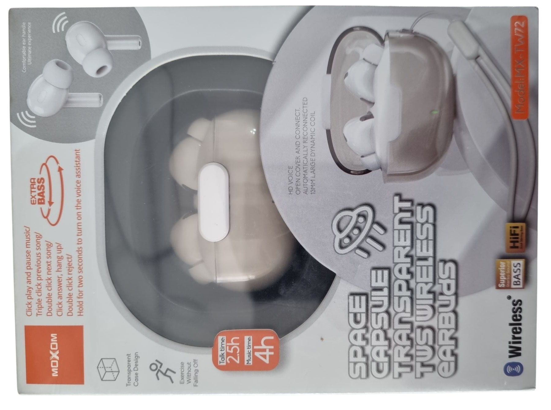 Earbuds TW72 wireless Moxom Transparent