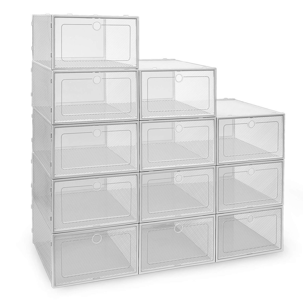 CATALYSTCO Large 12 Pack Shoe Storage Box - Clear Plastic Stackable Shoe Organizer