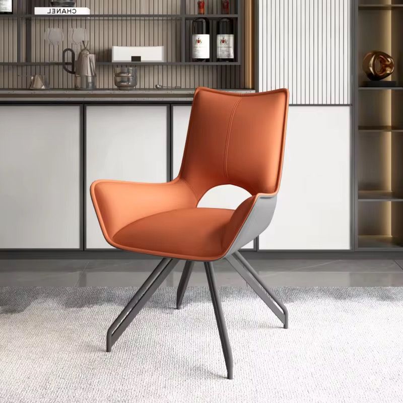 Modern Metal Dining Chair, Dining Chair Swivel Armrest Leather Chair, Kitchen Chair with Metal Legs, non-Slip Foot pads, Upholstered Swivel Office Chair for Bedroom Office Kitchen Dining Room