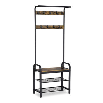 3 IN 1 COAT RACK SHOE BENCH ENTRYWAY STORAGE