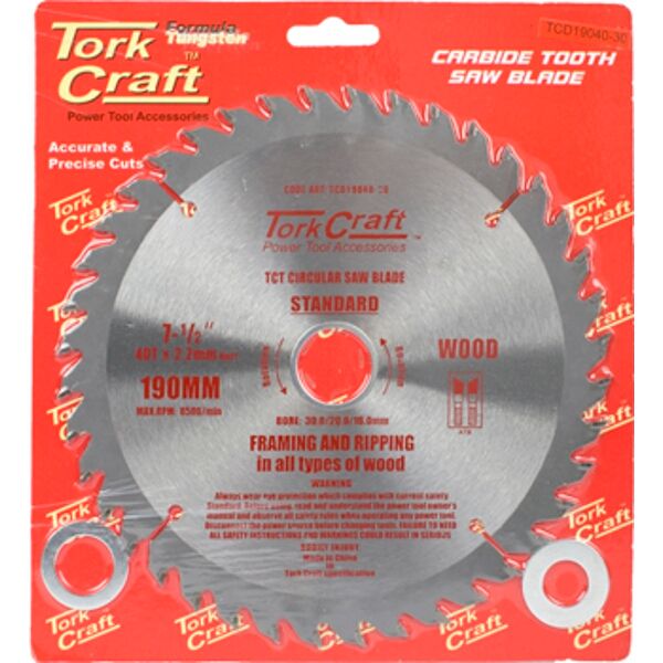 Blade Tct 190 X 40T 30/20/16Mm General Purpose Combination