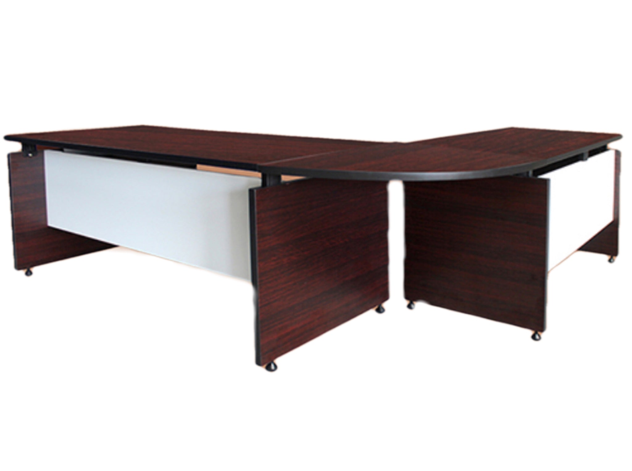 MaqelepoFurn - White & Mahogany Corner-Link Cluster Desk
