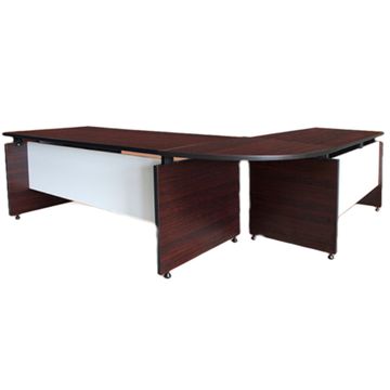 MaqelepoFurn - White & Mahogany Corner-Link Cluster Desk