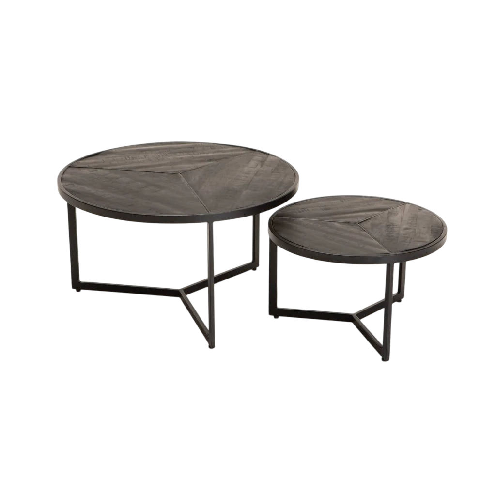 Vividitto - Anathi Set Of 2 70/50cm Solid Wood Coffee Table - Black Rustic