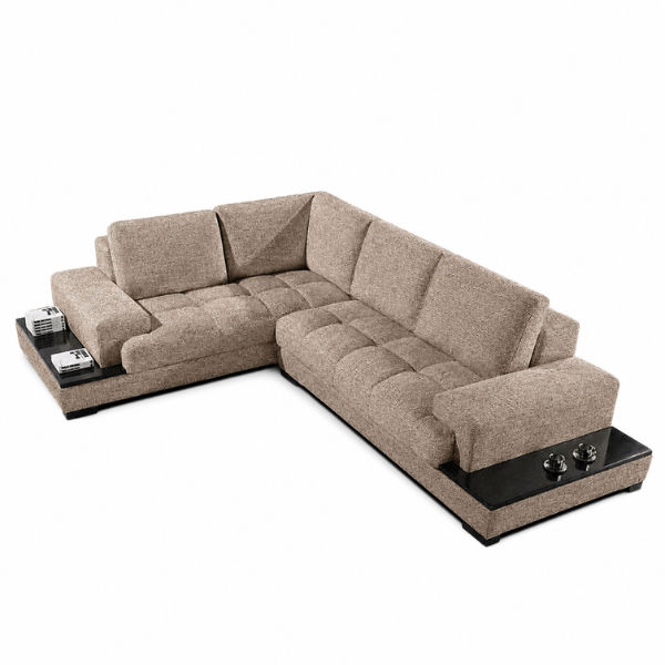 Chanel L Shape Corner Sofa-Chenille Fabric Brown