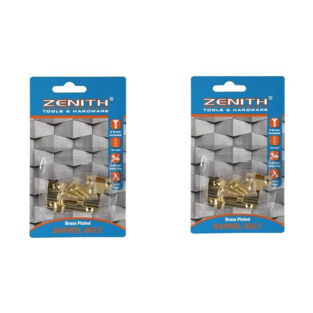 Barrel-bolt+screws brass 50mm zenith 2 pack