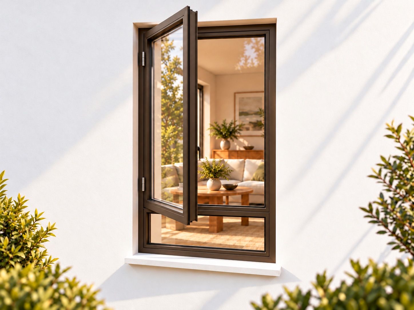Kenzo Premium Side-Hung Aluminium Window - Bronze, 600 1500 mm, Left Side Opener with Fixed Bottom Pane