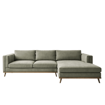 Modern L-Shaped Sofa with Wooden Legs – Olive