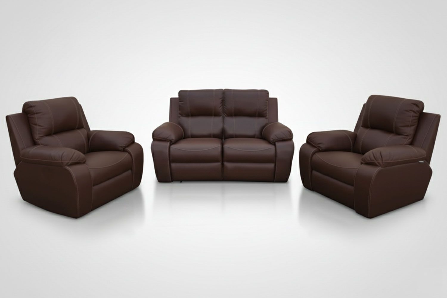 Premo Genuine Leather Lounge Set 3-Piece( x2 1-Seater Chairs x1 2-Seater Sofa fixed 1 part seat - Brown)