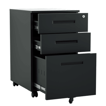 Steel 3 Drawer Inner Handle Mobile Pedestal Filing Cabinet Locker - Black