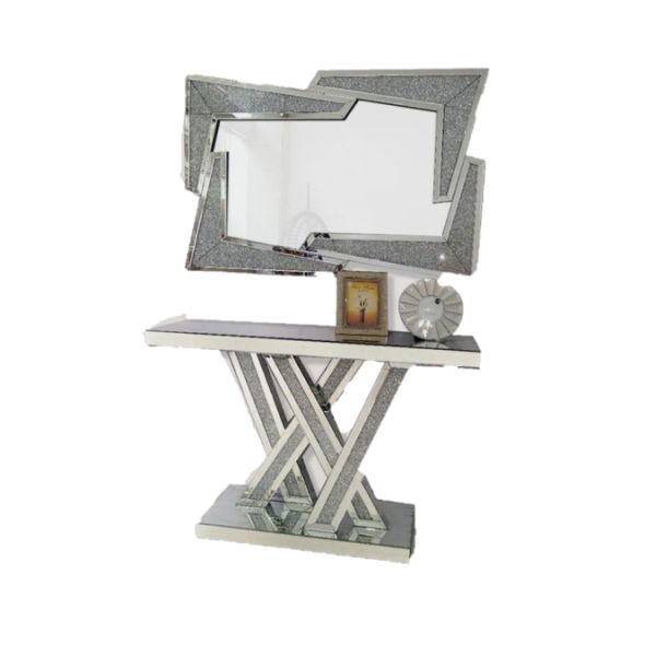 KCW: Glass Console Table & Crushed Diamond Mirror