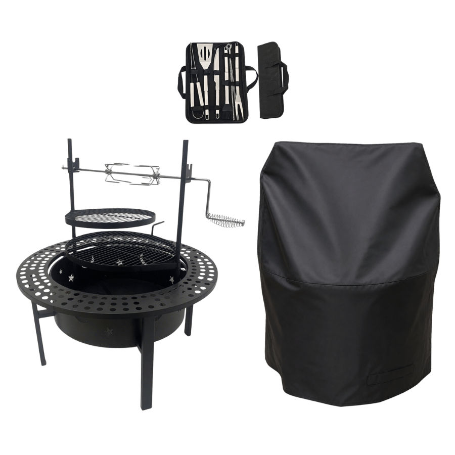 BraaiBoss 60cm Mega Fire Pit & Braai Grill with Rotisserie Spit, Swing ...