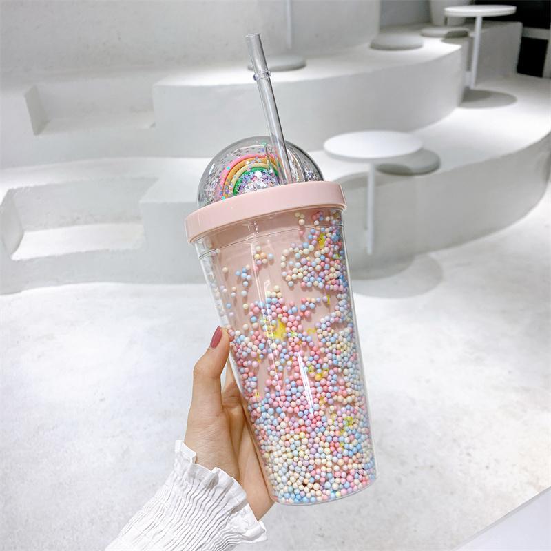 Double Walled Rainbow Plastic Water Cup