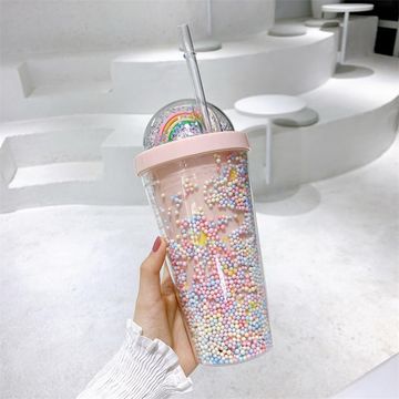 Double Walled Rainbow Plastic Water Cup
