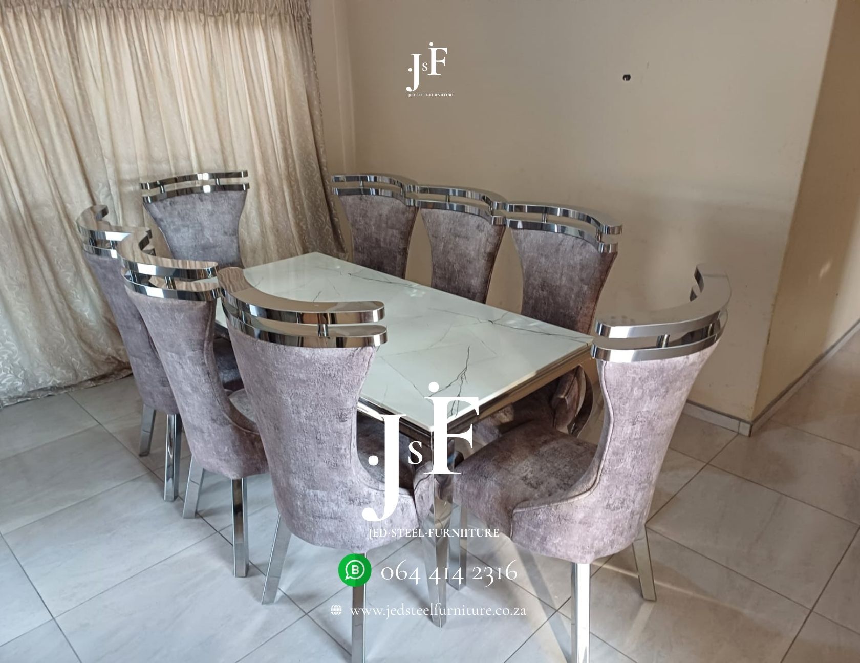 8-Seater Stainless Steel Dining Room Suite with Marble Table