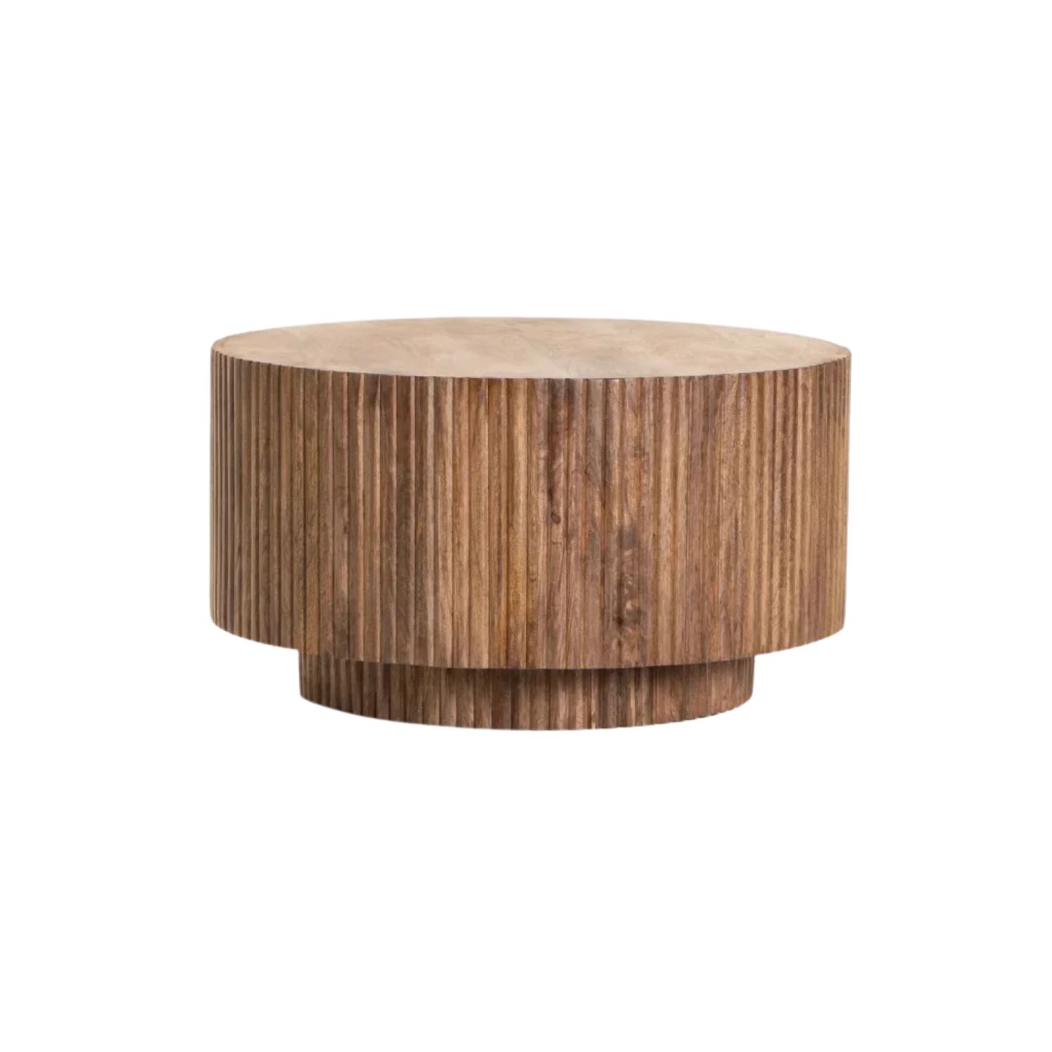 70cm Round Mango Wood Fluted Coffee Table