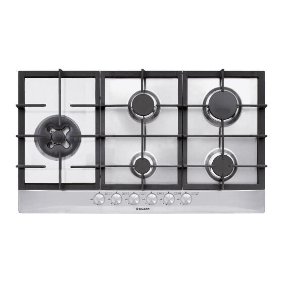 Glem Kitchen 5 Burner Gas Stove 90Cm Burner Stainless Steel Gt951Hix