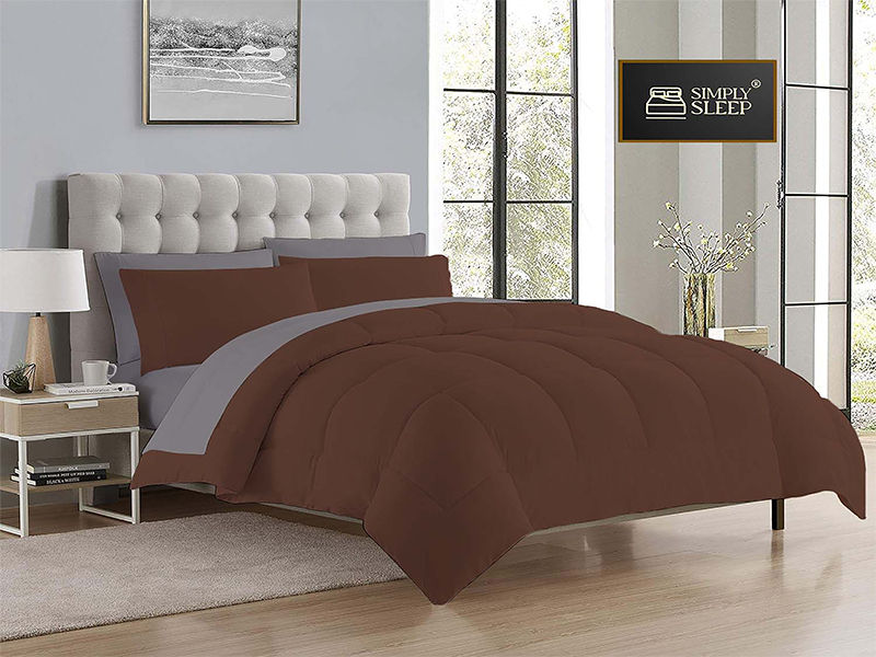 Simply Sleep - Reversible Comforter Set - 90 GSM Micro Fibre - Double - Tiramisu - Gray Flannel