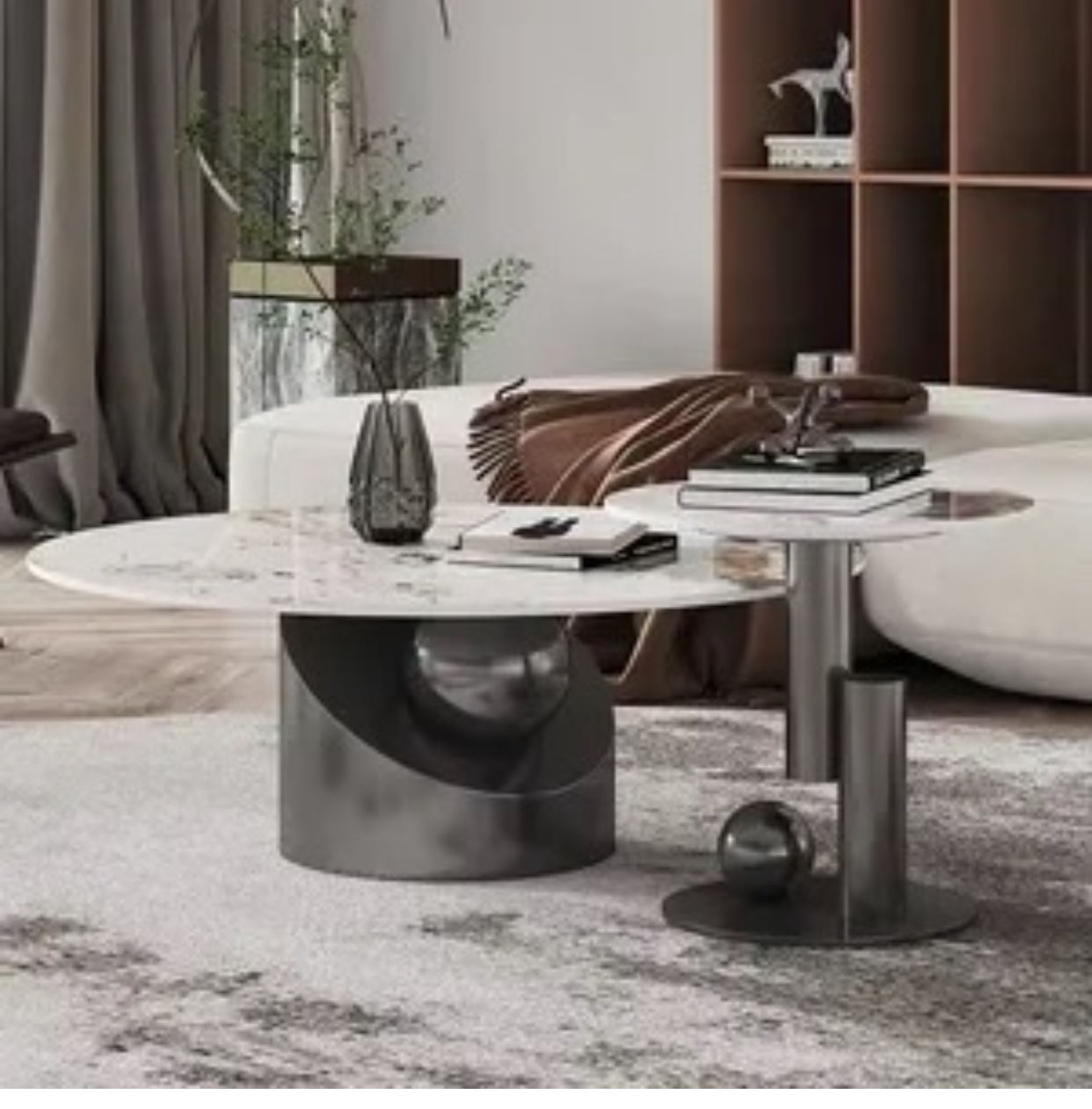 Asher Sleek Contemporary Marble Top Center Table and Stool (Black)