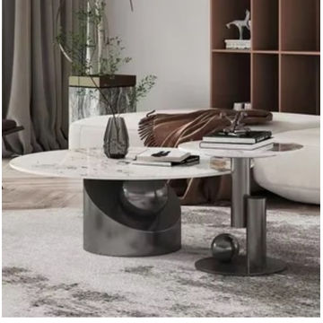 Asher Sleek Contemporary Marble Top Center Table and Stool (Black)