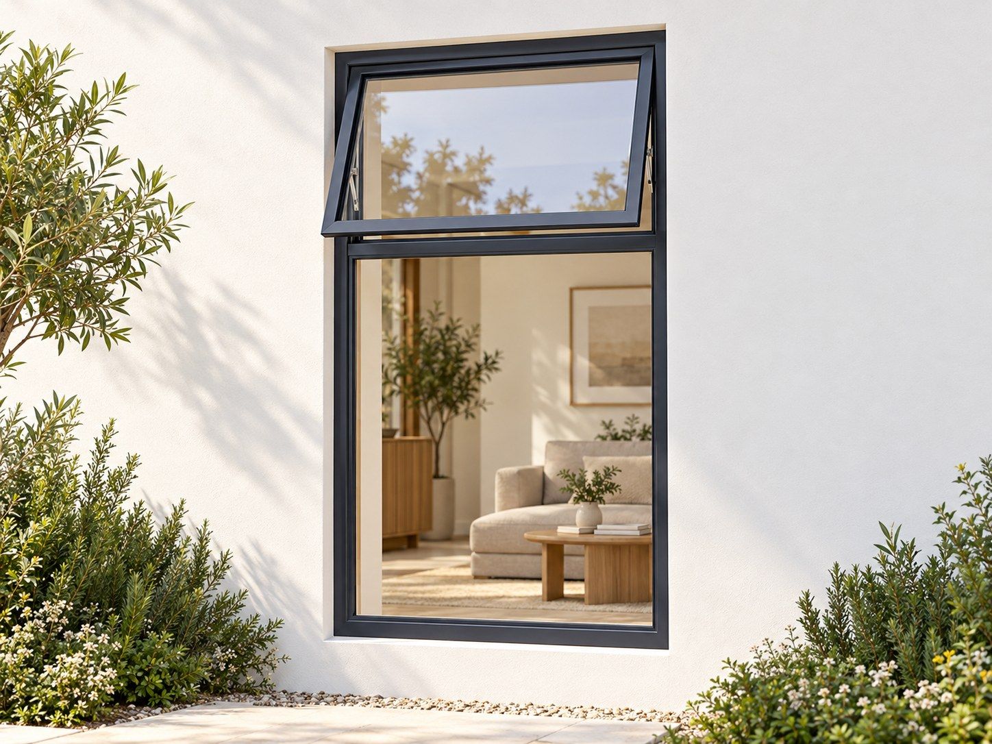 Kenzo Premium Top-Hung Aluminium Window - Charcoal, 900 1800 mm, Upper Opener with Fixed Lower Pane, Clear Glass