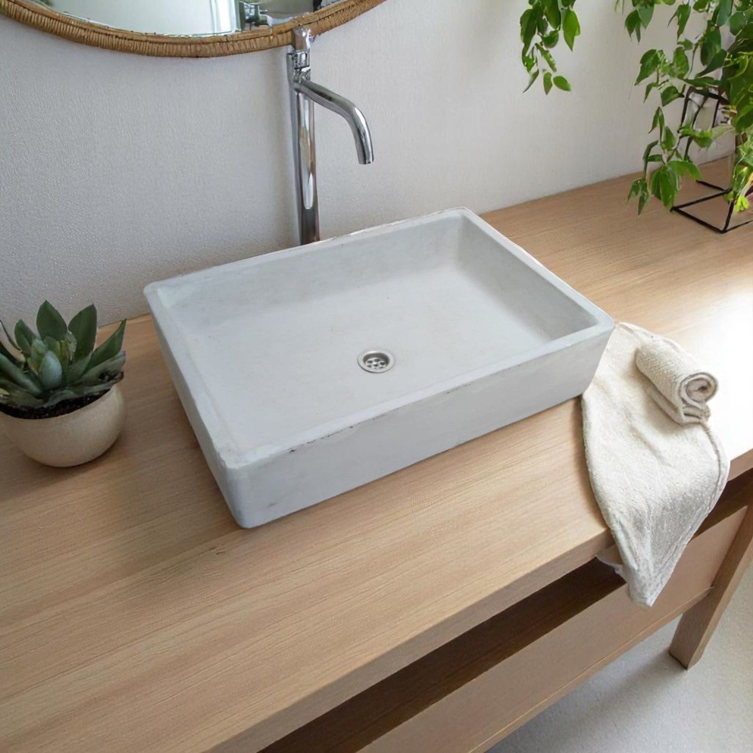 Ivory large cement basin concrete sink for kitchen/bathroom 605x410x130mm