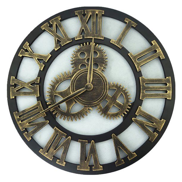 Retro Wooden Round Single-sided Gear Clock Ro