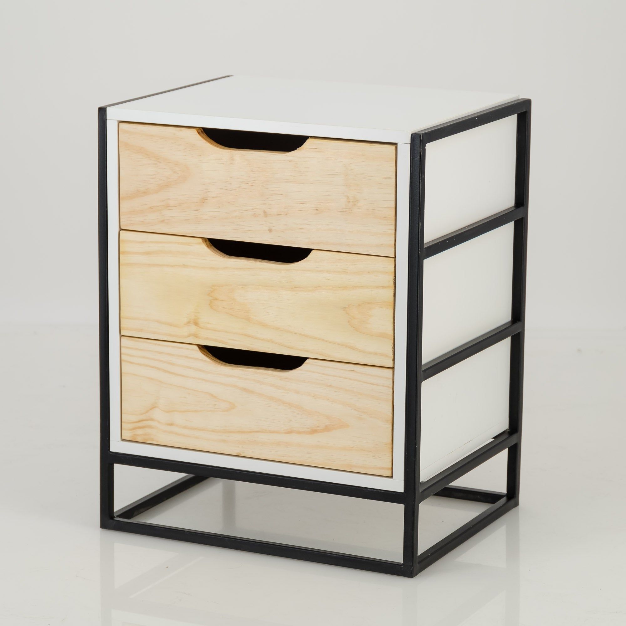 Tsitsikamma White Side Table with Three Drawer - Cut Out Handles
