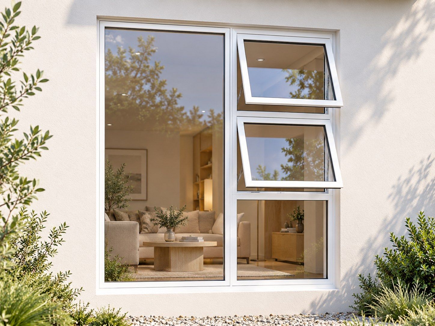 Kenzo Premium Top-Hung Aluminium Window - White, 1500 1800 mm, Right Two Openers with Fixed Lower and Side Panes, Clear Glass