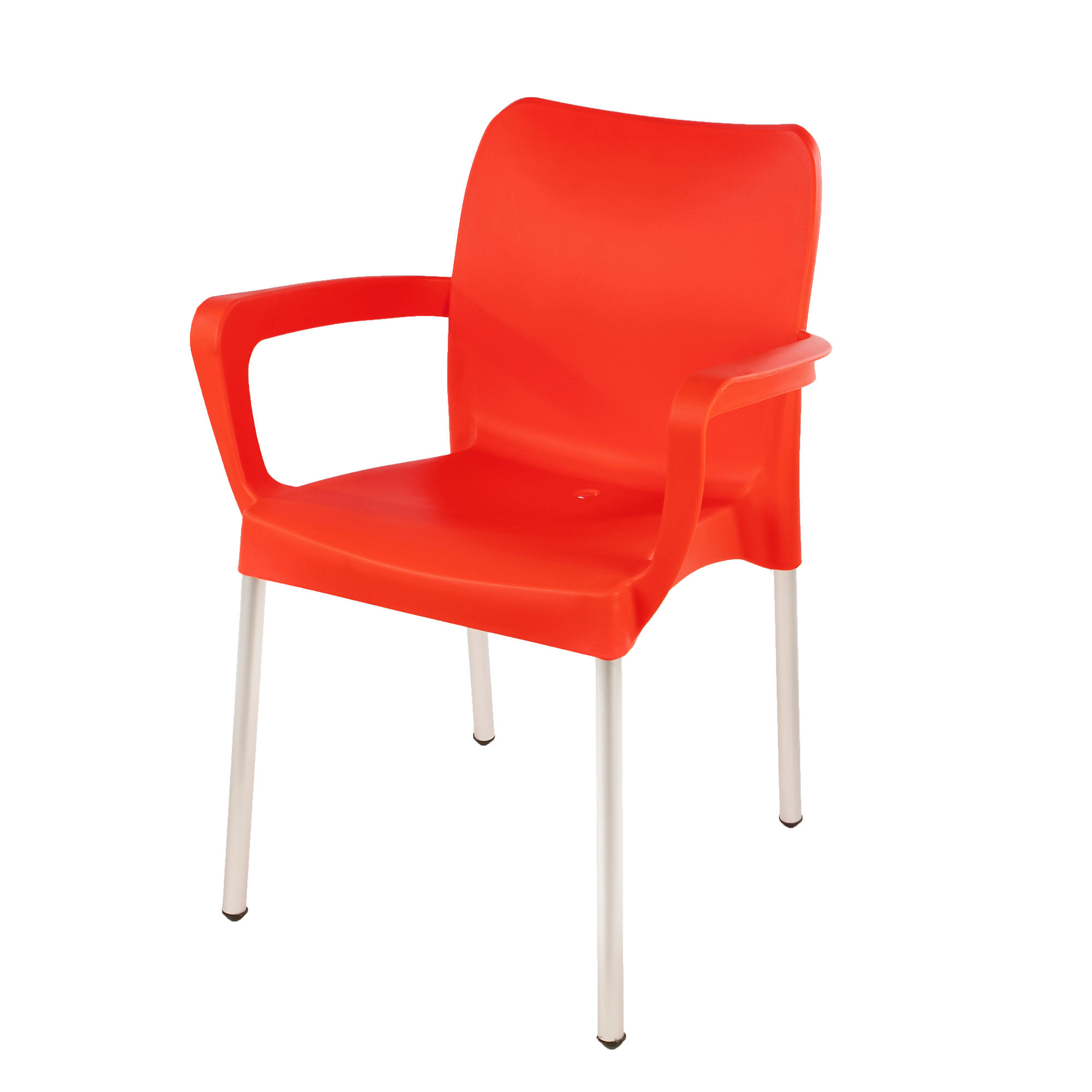 Heavy Duty Plastic Stacking Chair – Bistro Design with Armrests - Bright Red - 1 Chair