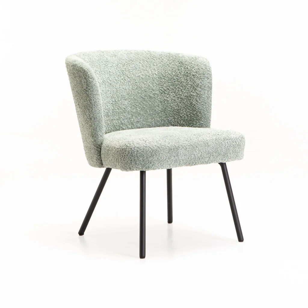 Vienna Fabric Chair – Upholstered Dining or Accent Chair with Curved Back | Modern Comfort with Black Metal Legs