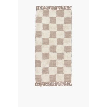Jacquard Mingle Textured Checkered Rug – 70x140cm Modern Cotton Blend Floor Rug
