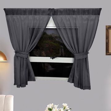 Matoc Designs Café Curtain - Mystic Voile - Dark Grey - Taped - 110cm W x 120cm H - 2 Pack
