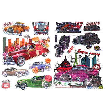 Vintage Cars 3D Wall Art Stickers For Kids - 2 Pack Bundle
