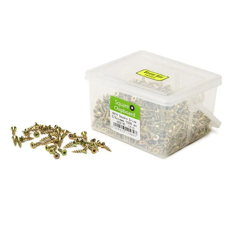Chipboard Screws, Square, No.8, 4mm x 19mm, 1000 Pieces