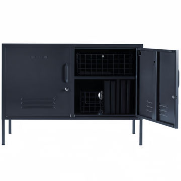 Steel Swing Door TV Stand Locker Lowdown Storage Cabinet Cupboard - Black