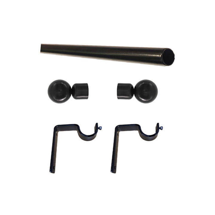 Matoc 32mm Curtain Single Metal Pole Set -Heavy Ball Finials -Black -1.5m