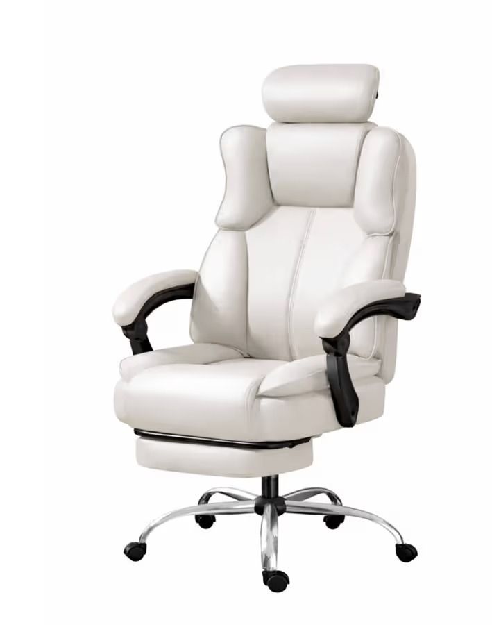 LBM FURN-Luxury Ergonomic Executive Office & Gaming Chair with Footrest - WHITE