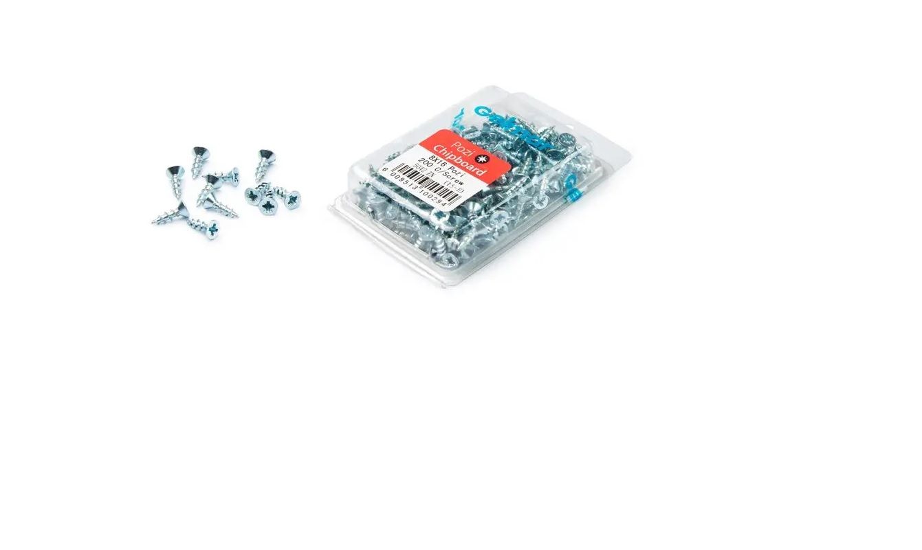 Chipboard Screws, Pozi, No.8, 4mm x 16mm, 200 Pieces (4 pack) BY WOODLY