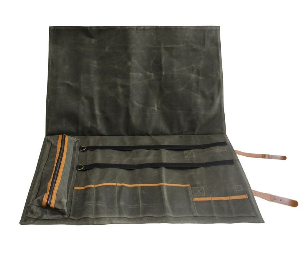 Lifespace Premium Leather & Waxed Canvas Utensil & Knife Roll - 8 Slots & Zip Pouch
