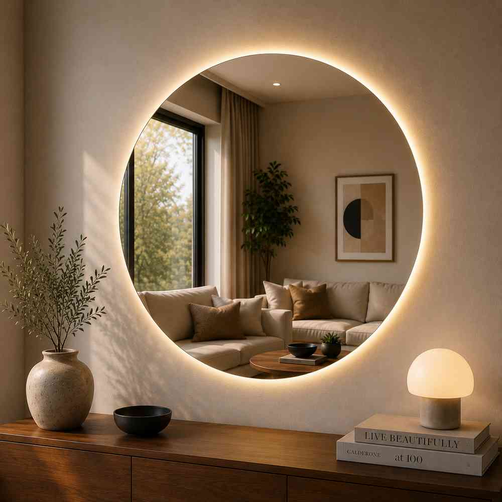 1000 Dia LED Lit Silver Mirror – Cool White