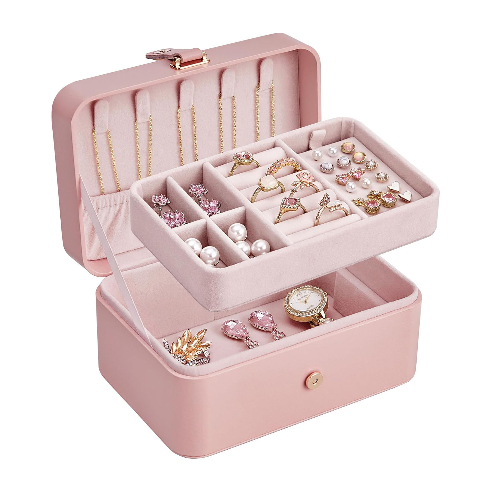 TRAVEL JEWELRY BOX, 2-LAYER ORGANIZER - PINK