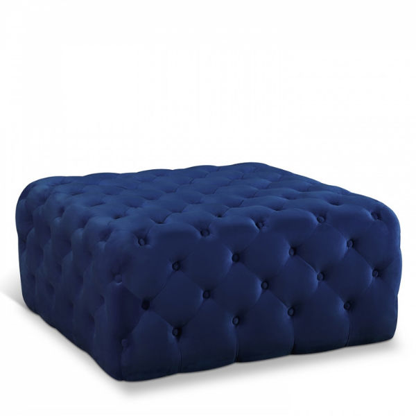 Clark Square Velvet Upholstered Ottoman Large Blue